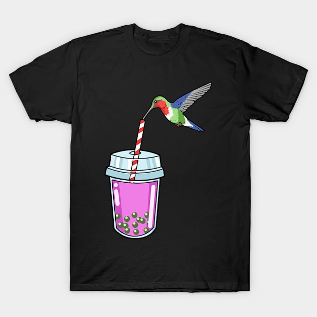 Bubble Tea Gift Women Bird Pink Boba Tea Gift Hummingbird T-Shirt by PomegranatePower